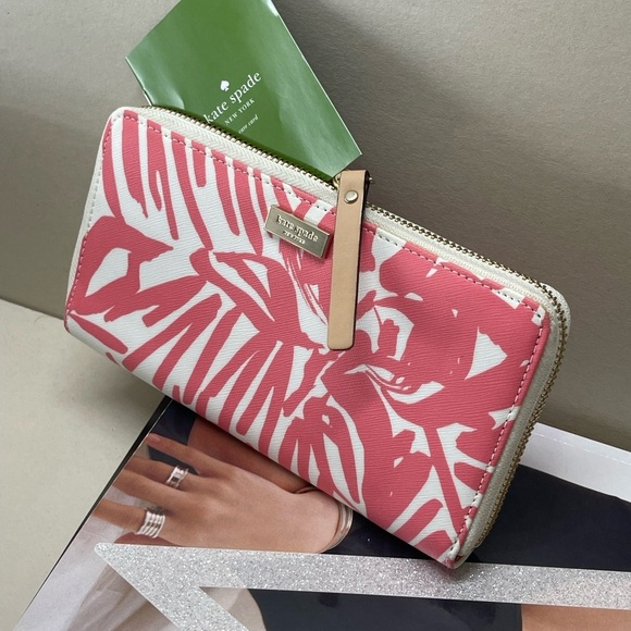 kate spade Handbags - (new+tag) Kate Spade neda wallet brightwater drive blush pink feather leaves